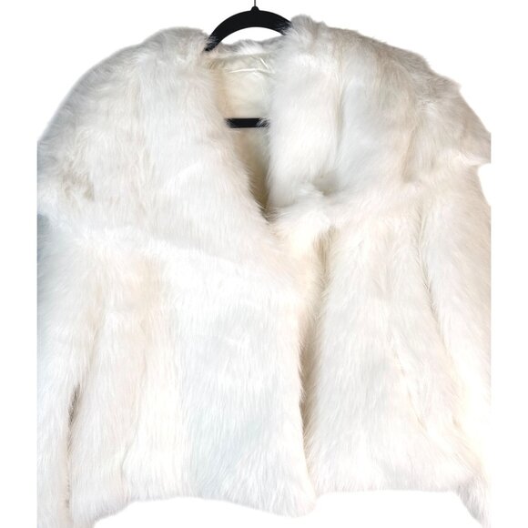 White Faux Mink Fur Jacket Large Oversized Collar Winter - Picture 9 of 10